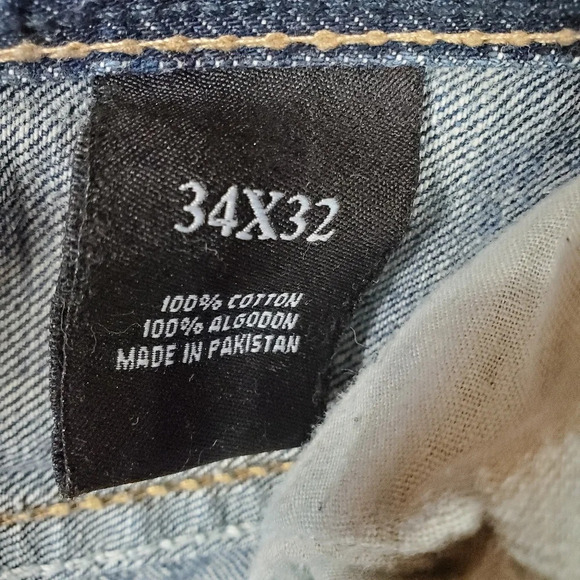 Mens Jeans  Relaxed Straight Leg 34W x 32L Whiskered Flap Pocket Twice Brand - Picture 3 of 11